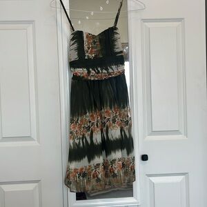 Verty New With Tags Green Floral Sweetheart Neckline Mini Dress Size Large